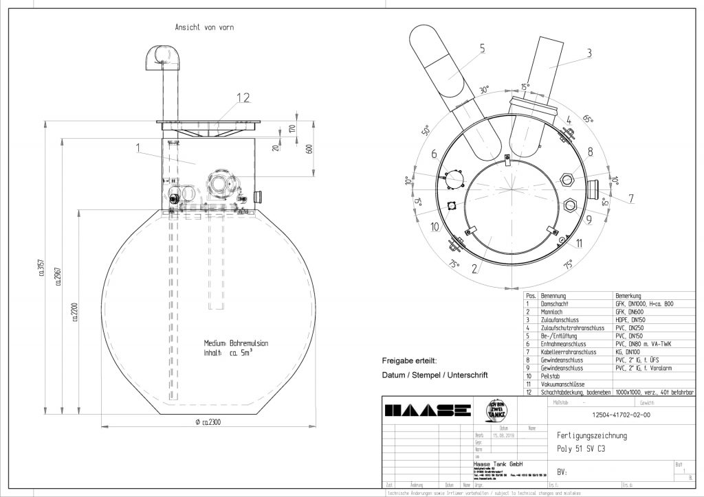 Technical drawing of the underground storage tank for drill emulsion.